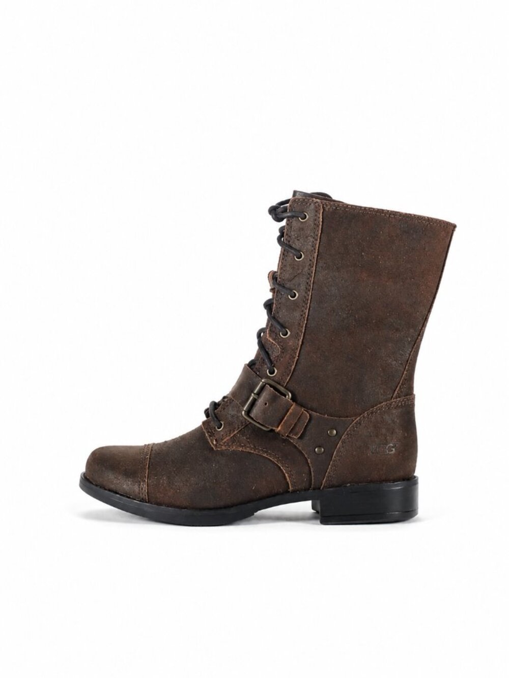 UGG Marela Dark Brown Lace Up Buckle Moto Combat Boots Women’s 8